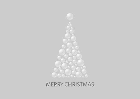Christmas poster with abstract tree and gray background. Illustration contains text: Merry Christmas. Christmas tree is created from semi transparent bubbles and one big on the top as a star.のイラスト素材