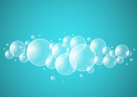 Semi transparent balloons with reflection look like a rounded drops of the water on blue background.のイラスト素材