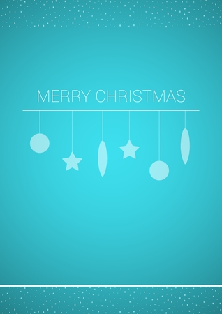 Christmas abstract illustration with hanged decoration with white falling confetti like a snowflakes. Illustration contains text: Merry Christmas.のイラスト素材
