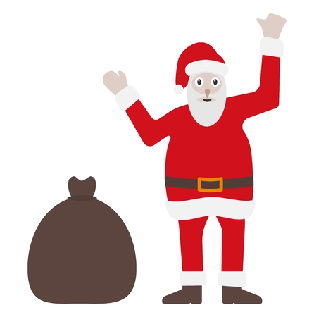 Santa Claus in classic red dress with bag. Christmas illustration of Santa Clause in flat style isolated on white background.のイラスト素材