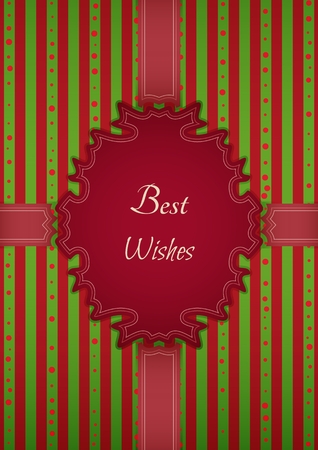 Decorative birthday sticker in retro vintage style on striped background. Poster with motivation text: BEST WISHES.のイラスト素材