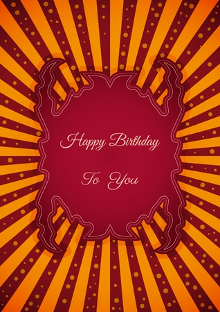 Decorative birthday label in retro star style on striped background. Poster with wishing text: Happy Birthday To Youのイラスト素材