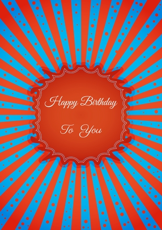 Decorative birthday label in retro star style on striped background. Poster with wishing text: Happy Birthday To Youのイラスト素材