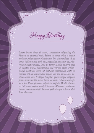 Decorative birthday label in retro star style on striped background. Poster with wishing text: Happy Birthdayのイラスト素材