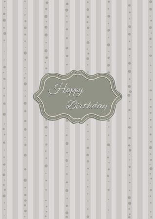 Decorative birthday label in retro style on striped background. Poster with wishing text: Happy Birthdayのイラスト素材