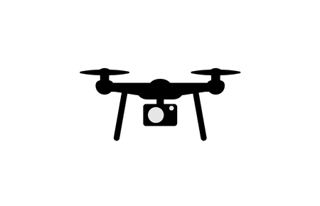 Drone simple flat black icon. Illustration of drone (unmanned aerial vehicle) for aerial  isolated onのイラスト素材