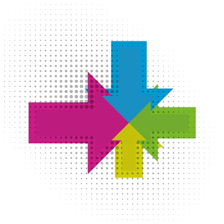 Color arrows aiming to one center with dots.のイラスト素材