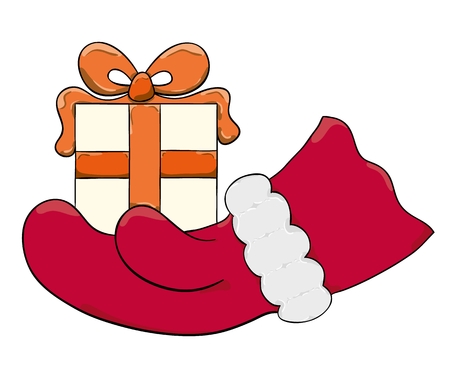 Santa Claus' hand and packaged present.のイラスト素材