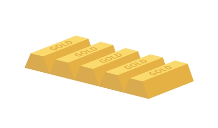 Five gold ingots isolated on white background.のイラスト素材