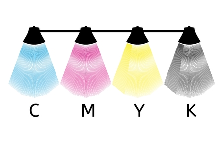 Lamp silhouette with cyan, magenta, yellow, key light as a CMYK color space on white background.のイラスト素材