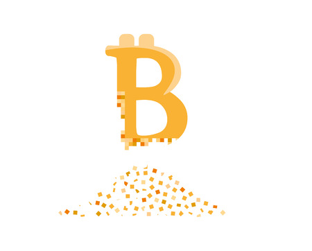 Bitcoin decay. Crashing bitcoin into small pieces.のイラスト素材