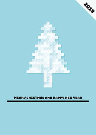 Minimal design for christmas poster with christmas ornament from icy cubes. Illustration contains text Merry Christmas and Happy New Year.のイラスト素材