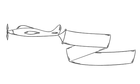 Sketch of the plane with blank advertising flag or banner isolated on white background.のイラスト素材