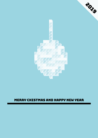 Minimal design for christmas poster with christmas ornament from icy cubes. Illustration contains text Merry Christmas and Happy New Year.のイラスト素材
