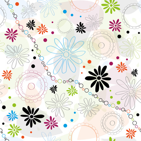 Abstract pattern with color flowers and elements. Colorful floral seamless pattern.のイラスト素材