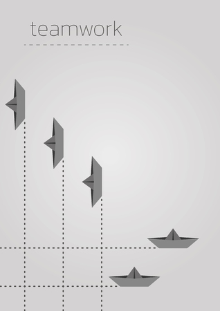 Teamwork concept illustration with a folded paper boat.のイラスト素材