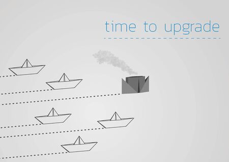 Time to upgrade concept illustration with a folded paper boat and paper steamboat.のイラスト素材