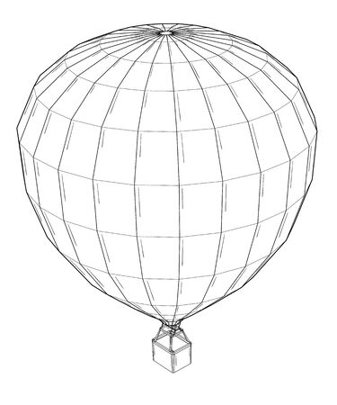 Hot air balloon.  Black outline illustration on white background. Sketch.のイラスト素材