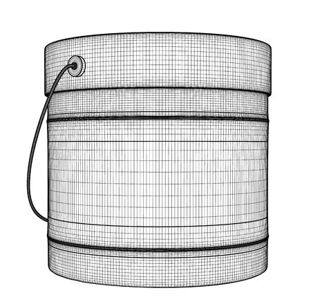 Closed tin can with color for wall painting. Black outline illustration on white background. Sketch.のイラスト素材