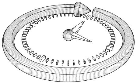Arrow and clock as a symbol of progress. Black outline illustration on white background. Sketch.のイラスト素材