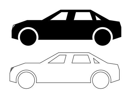 Simple illustration of car. Filled car and car silhouette created from black contours.のイラスト素材