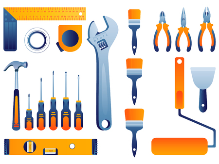 Home repair set. Hand tools for home renovation and construction vector illustration.のイラスト素材