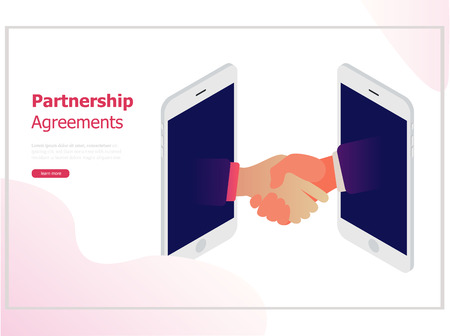 Agreement together with smartphone technology. Flat design, background for business and finance,.のイラスト素材