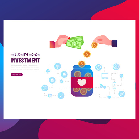 Money investment. Hands give money. Investment in the project. Financial and business concept illustration.のイラスト素材