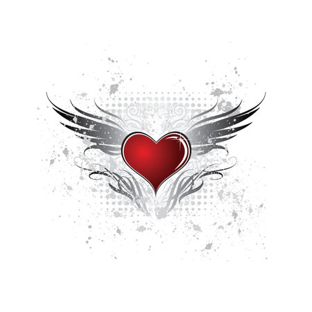 Flying heart with grunge background design のイラスト素材