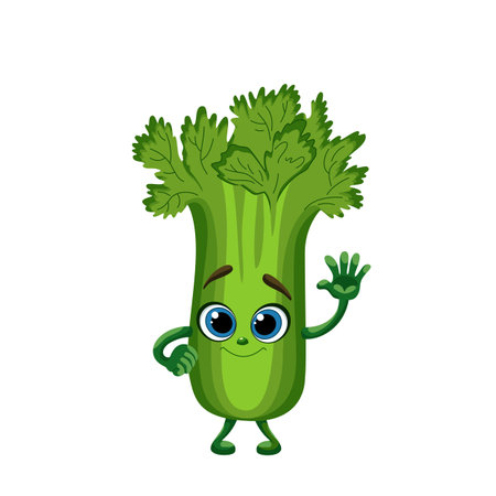 A cute celery, cartoon character. Vector illustration, isolated on a white background.のイラスト素材