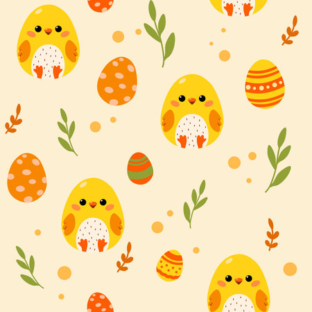 Easter pattern. Cute yellow chick in the shape of Easter egg,のイラスト素材
