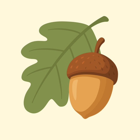 Single acorn with oak leaf in flat vector styleのイラスト素材