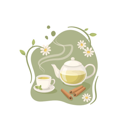 Herbal Tea Set With Flowersのイラスト素材