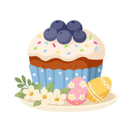 Easter cupcake with decorated eggs
