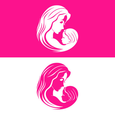 Mother and baby silhouette. Vector illustration. Motherhood, motherhood concept. mother baby logoのイラスト素材