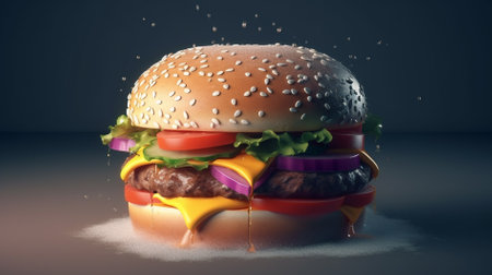 Burger on dark background. 3d illustration. 3d renderingの素材