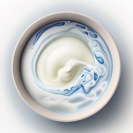 top view of bowl with yogurt on white background, 3d renderの素材