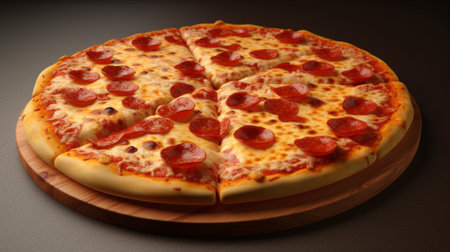 Pepperoni pizza on a wooden board on a dark background.の素材