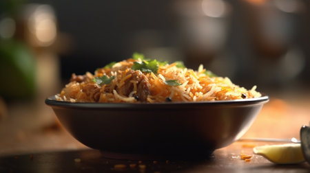 Bowl with tasty rice noodles on table, closeup. Space for textの素材