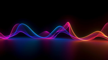 abstract colorful wave on a black background. 3d rendered illustrationの素材