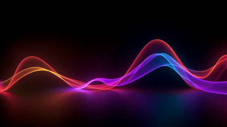 Abstract colorful lines on black background. Futuristic technology style. Elegant background for business presentations.の素材