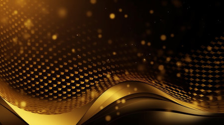 Golden abstract background with waves and dots. 3d render illustration.の素材