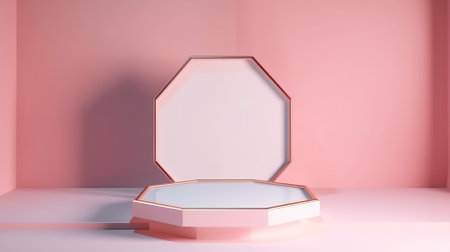 Abstract minimal scene with geometrical forms. Pink background. 3d renderingの素材