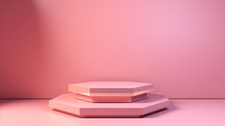 3d rendering of minimal geometric forms. Pink podium for your design. fashion show stage.の素材