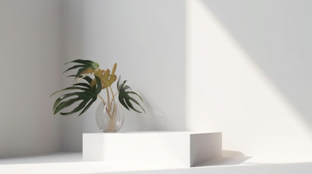 Product display podium in white room minimal design. 3D rendering.の素材