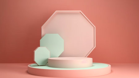 Abstract minimal scene with geometrical forms. Pink background. 3d renderingの素材