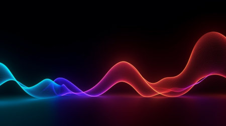 3d illustration of abstract blue and red waves on a dark backgroundの素材