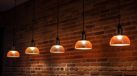 Lamps on the brick wall. Lighting equipment in the interior.の素材