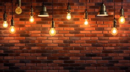 Vintage light bulbs on brick wall background. 3D Renderingの素材