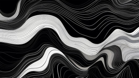Abstract background with wavy lines in black and white colors. Vector illustrationの素材